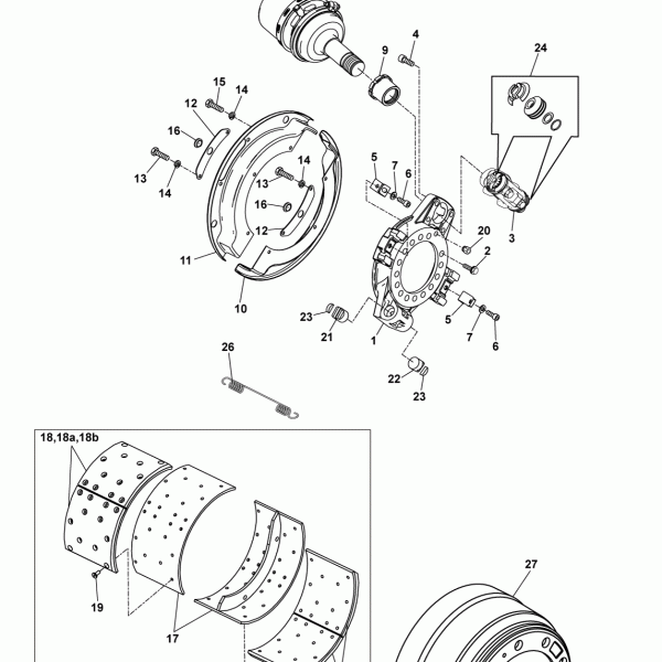 23A06 Тормозной барабан,секция тормозная,колодки тормозные