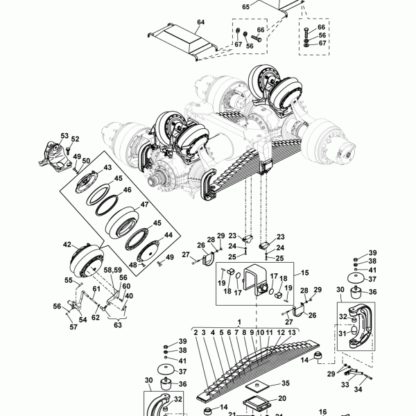 28B01 Подвеска задняя - 12-ти листовые, крышки подвески