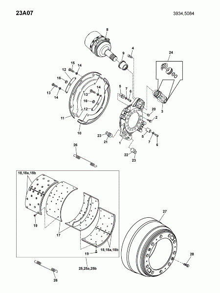 23A07 Тормозной барабан,секция тормозная,колодки тормозные