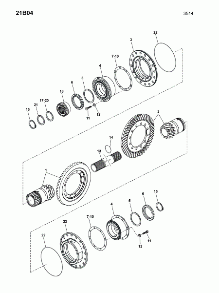 21B04 Пара конических шестерен, блок подшипников