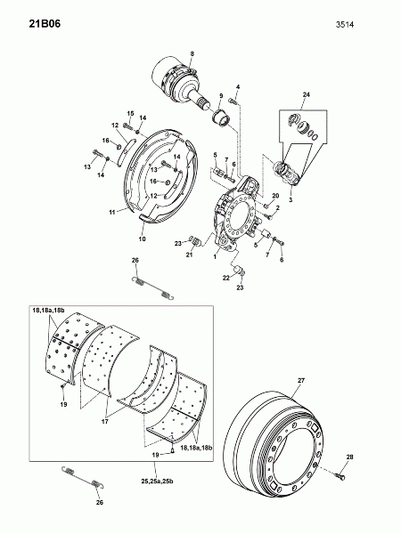 21B06 Тормозной барабан,секция тормозная,колодки тормозные