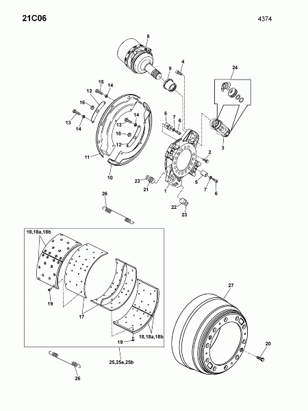21C06 Тормозной барабан,секция тормозная,колодки тормозные