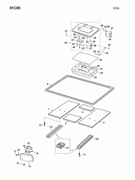 91C05 Заслонки в кабине, крышка люка