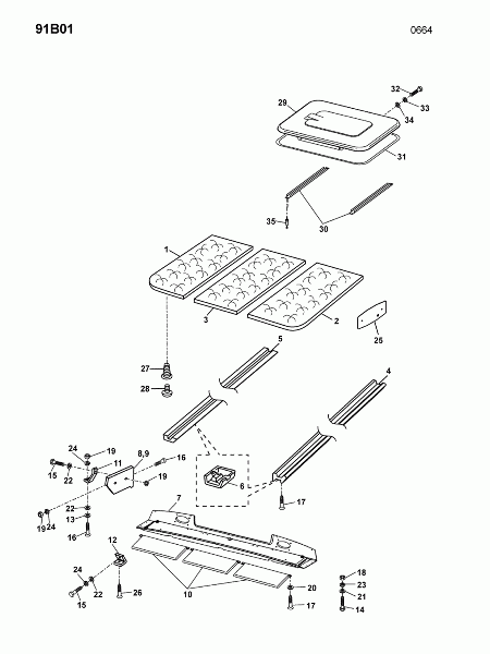 91B01 Заслонки в кабине, крышка верха