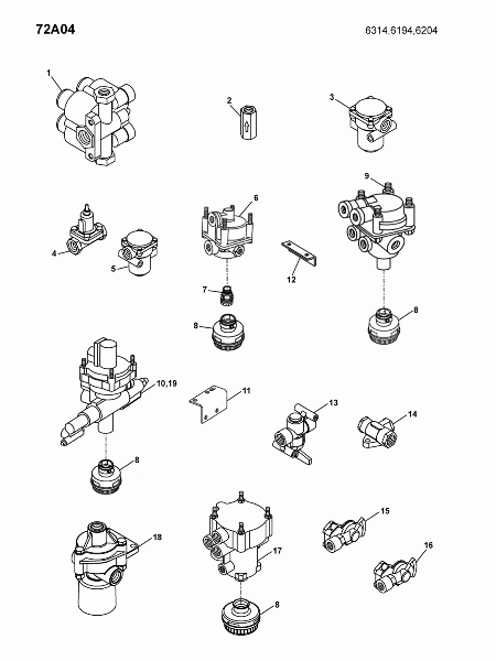 72A04 Клапаны пневмосистемы