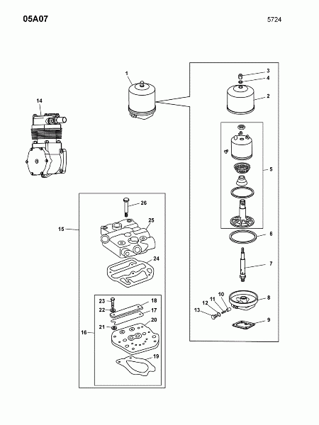 05A07 Маслофильтр центробежный и компрессор (детали)
