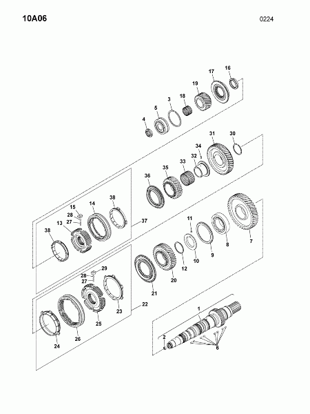 10A06 Вал ведомый, шестерни передач