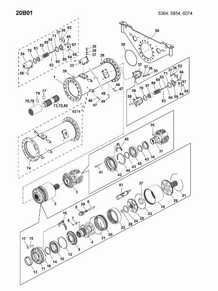20B01 Несущая труба задняя, дифференциал,приводные цилиндр