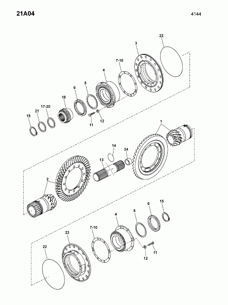 21A04 Пара конических шестерен, блок подшипников
