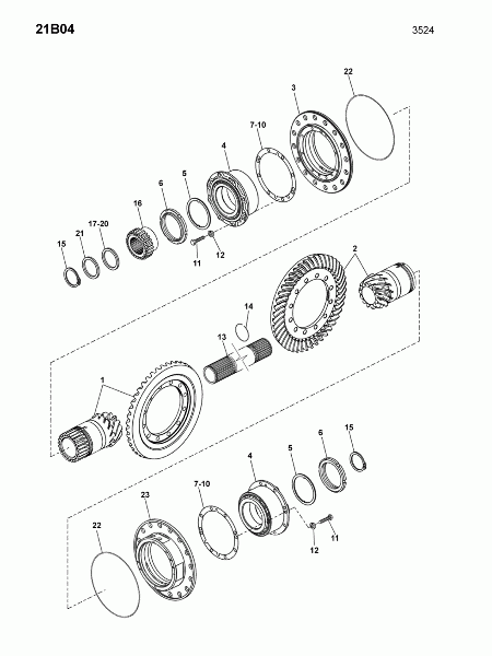 21B04 Пара конических шестерен, блок подшипников