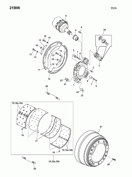 21B06 Тормозной барабан,секция тормозная,колодки тормозны