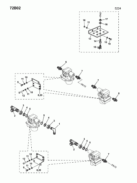 72B02 Принадлежности клапанов АБС, соединение контрольное