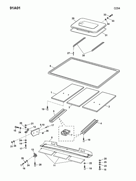 91A01 Заслонки в кабине, крышка верха